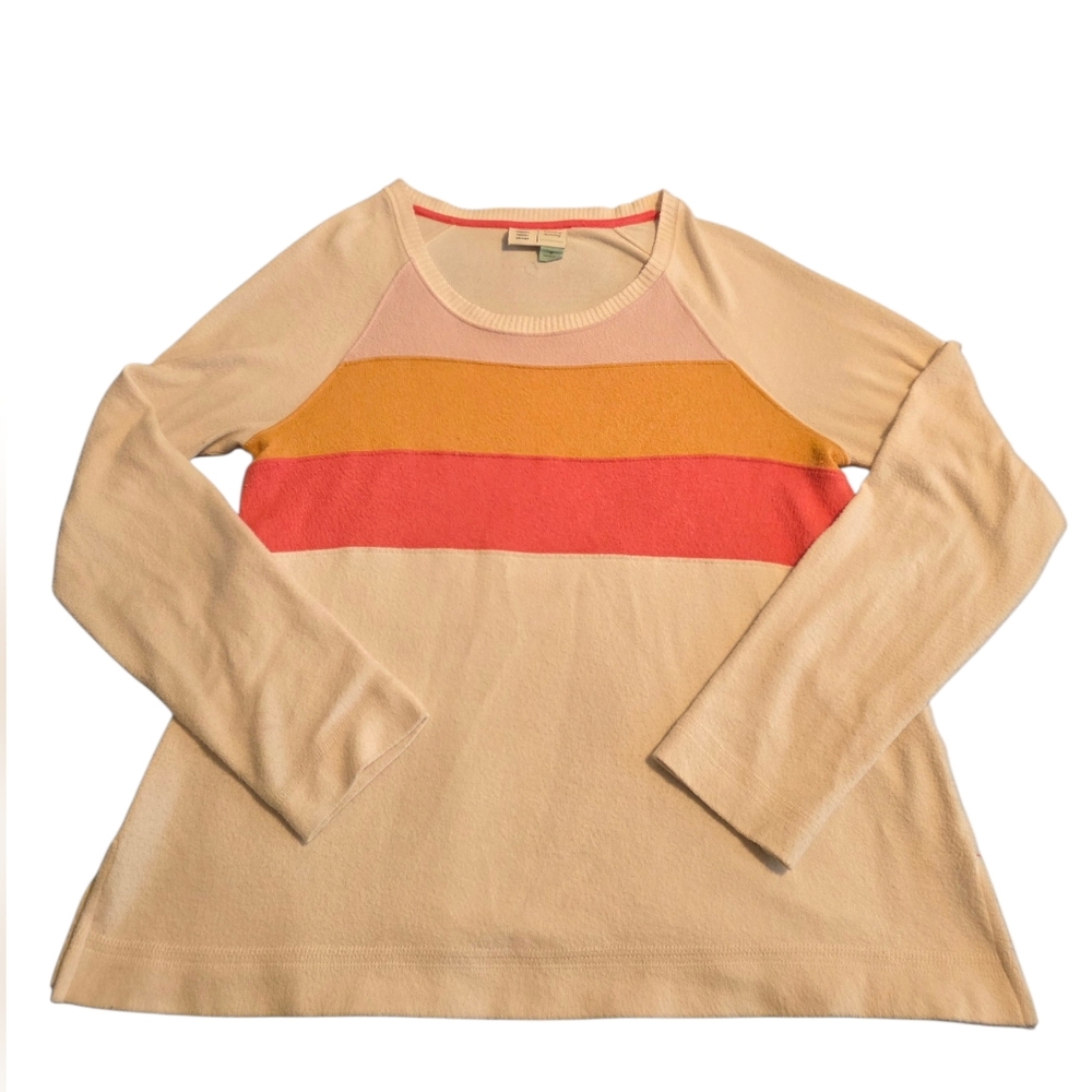 Saturday Sunday Anthropologie Cream Crewneck Sweater Pink & Orange Stripes Sz M
